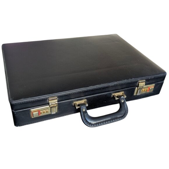 Vintage Black Leather Combo Locking Briefcase - Picture 7 of 16